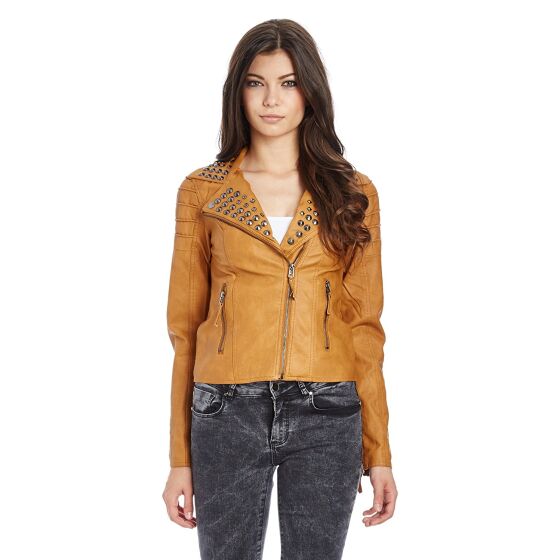 Red Bridge woMens artificial leather jacket Transitional jacket with rivets Camel