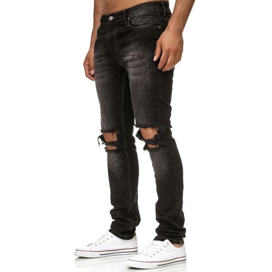 Red Bridge Herren Jeans Hose Destroyed Wrecked Knee Dunkelgrau Schwarz W34 L32