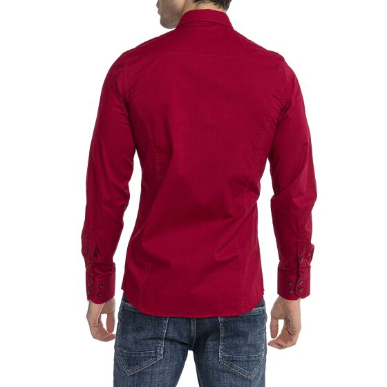 Red Bridge Herren Basic Design Slim Fit Langarm Hemd Bordeaux XL