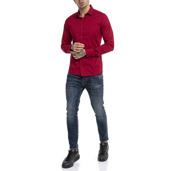 Red Bridge Herren Basic Design Slim Fit Langarm Hemd Bordeaux XL