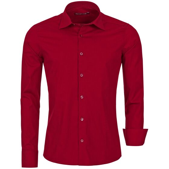 Red Bridge Mens Basic Design Slim Fit Long Sleeve Shirt Bordeaux XL