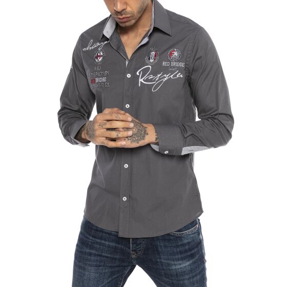 Red Bridge Mens R-Style Design Regular Fit Long Sleeve Shirt Gray M