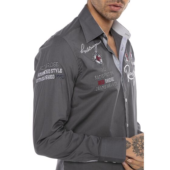 Red Bridge Mens R-Style Design Regular Fit Long Sleeve Shirt Gray M