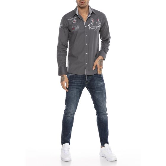 Red Bridge Mens R-Style Design Regular Fit Long Sleeve Shirt Gray M