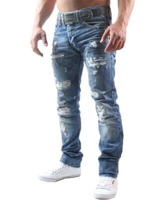 Mens ripped straight cut jeans