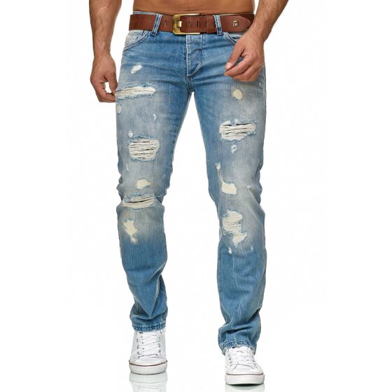 Mens ripped straight cut jeans