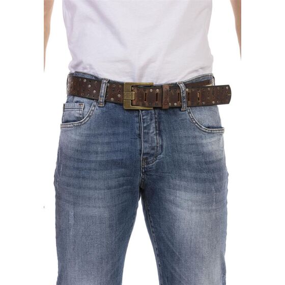 Red Bridge Herren Gürtel Studded Echtleder Ledergürtel Schwarz mit Nieten