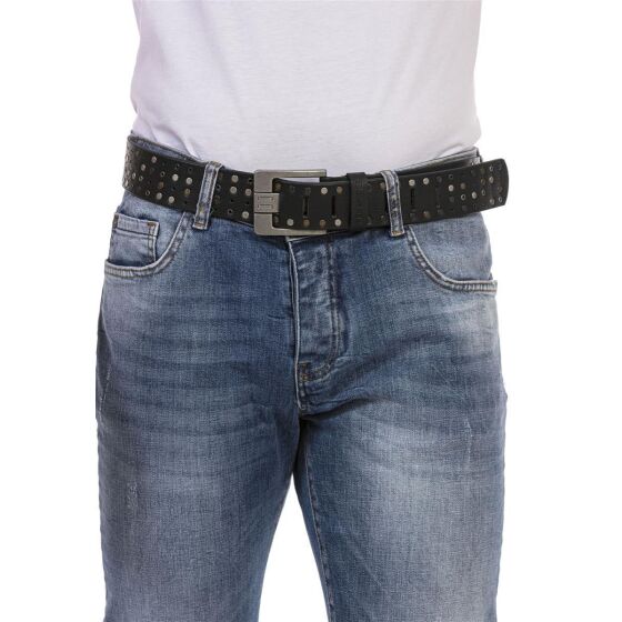 Red Bridge Herren Gürtel Studded Echtleder Ledergürtel Schwarz mit Nieten