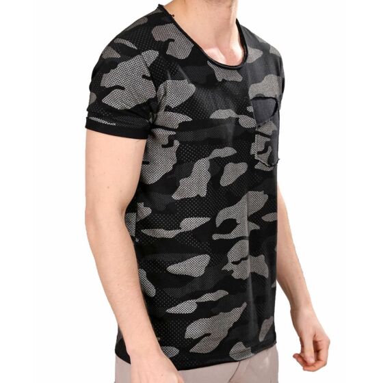 Red Bridge Mens T-Shirt Contrast Effect Camouflage Pixel Black