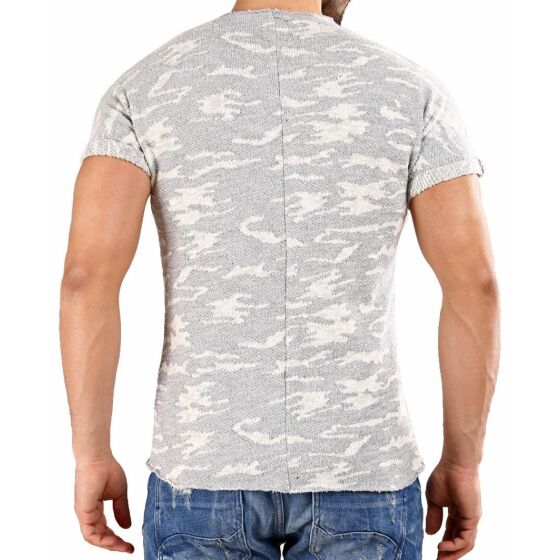 Red Bridge Herren Strick- T-Shirt Camouflage Grobe Struktur Grau