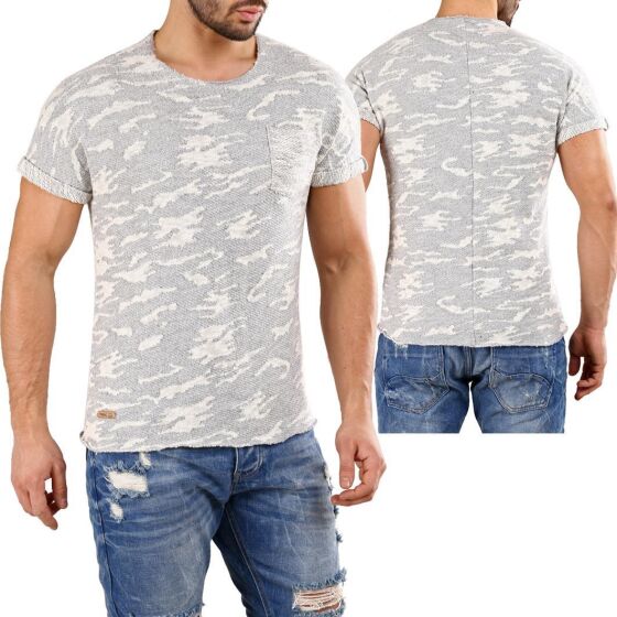 Red Bridge Herren Strick- T-Shirt Camouflage Grobe Struktur Grau
