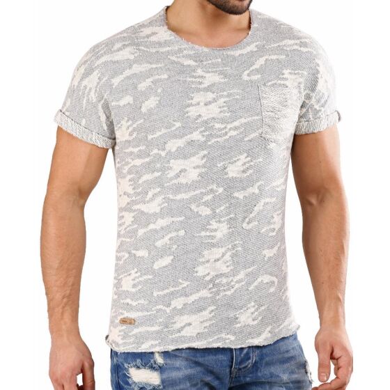 Red Bridge Mens Knitted T-Shirt Camouflage Coarse Structure Grey