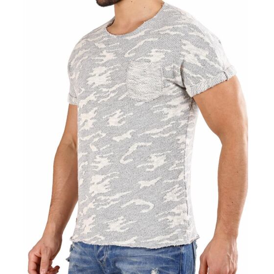 Red Bridge Mens Knitted T-Shirt Camouflage Coarse Structure Grey