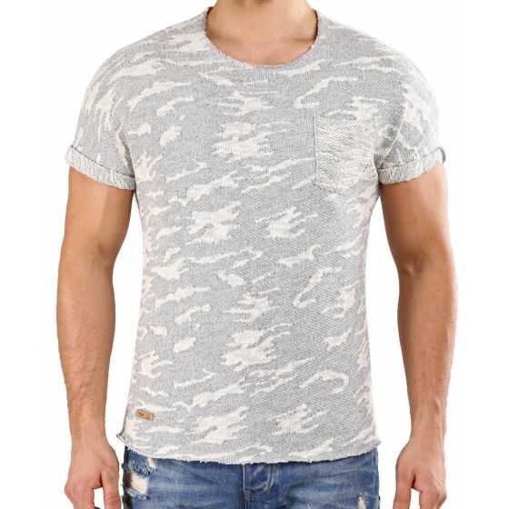 Red Bridge Mens Knitted T-Shirt Camouflage Coarse Structure Grey