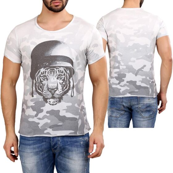 Red Bridge Herren T-Shirt Wild Tiger Camouflage Grau