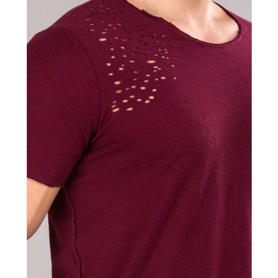 Red Bridge Mens T-Shirt Light Move with Holes Cuts Bordeaux