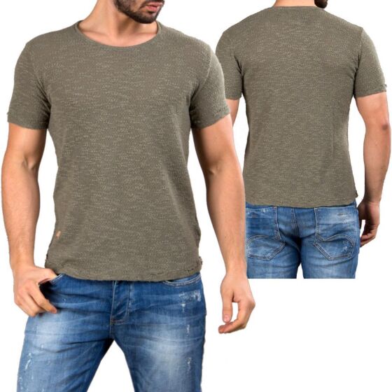 Red Bridge Mens Breeze and Streets Ripped Destroyed Khaki T-Shirt
