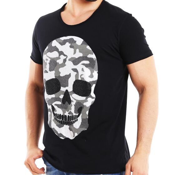 Red Bridge Mens T-Shirt Camo Skull Black with rhinestones