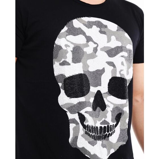Red Bridge Mens T-Shirt Camo Skull Black with rhinestones