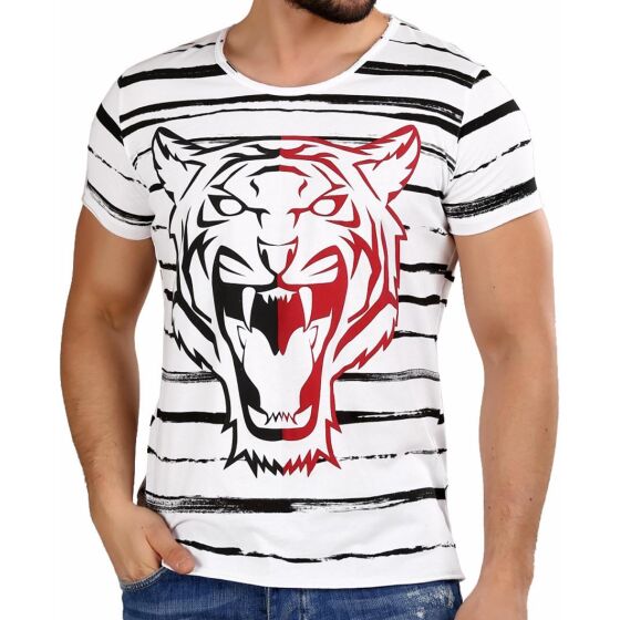 Red Bridge Mens T-Shirt Striped Tiger White