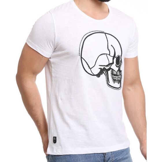 Red Bridge Herren T-Shirt Stitched Skull Weiß mit Strasssteinen