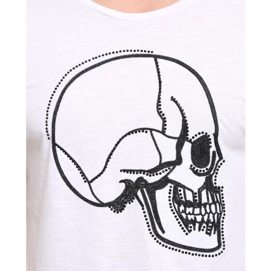 Red Bridge Mens T-Shirt Stitched Skull White with rhinestones