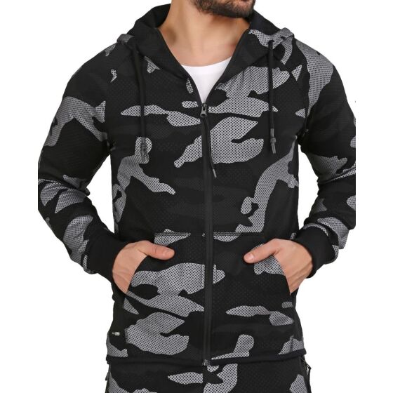 Red Bridge Herren Contrast Effect Camouflage Pixel Kapuzenpullover mit Reißverschluss Schwarz