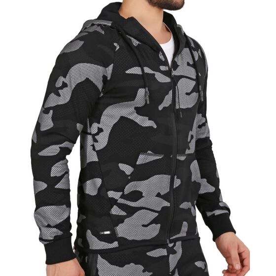 Red Bridge Mens Contrast Effect Camouflage Pixel Zip Hoodie Black