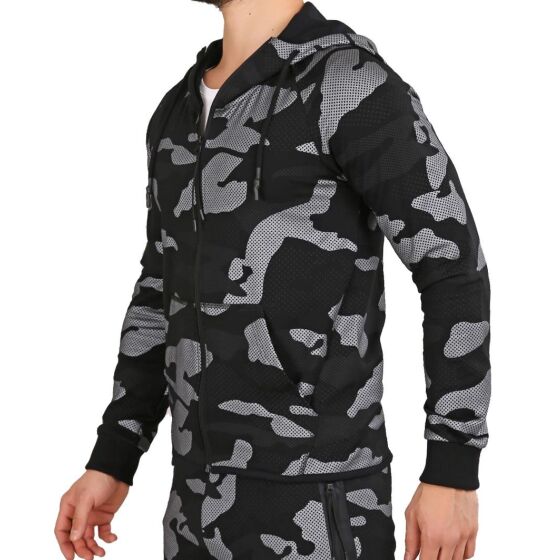 Red Bridge Mens Contrast Effect Camouflage Pixel Zip Hoodie Black