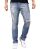 Red Bridge Mens Jeans Trousers Cuts And Stitches Blue Straight Fit Used-Look Destroyed W29 L32