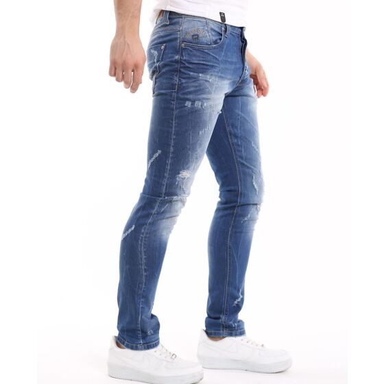 Red Bridge Herren Jeans Hose Destoyed Distressed Blau Straight Used-Look Destroyed