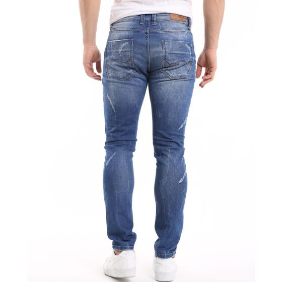 Red Bridge Mens Jeans Troy Destoyed Distressed Blue Straight Used-Look Destroyed