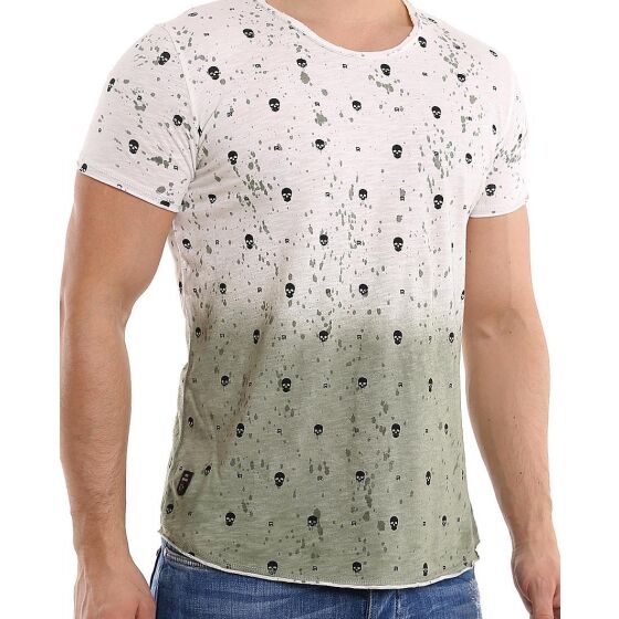 Red Bridge Mens T-Shirt 50 50 Gradient Skull Vintage Seam Used Look Khaki