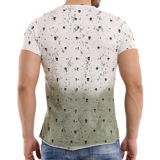 Red Bridge Mens T-Shirt 50 50 Gradient Skull Vintage Seam Used Look Khaki