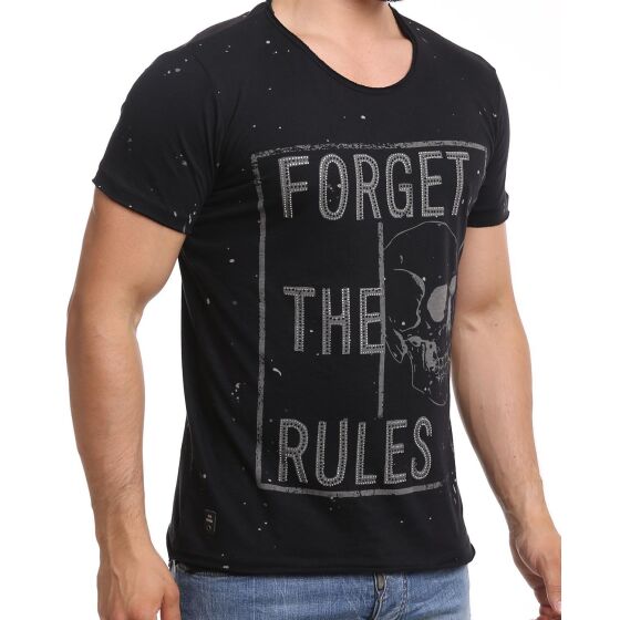 Red Bridge Herren T-Shirt Forget The Rules Skull Schwarz mit Strasssteinen