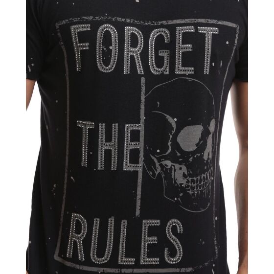Red Bridge Mens Forget The Rules Skull Black T-Shirt with Rhinestones