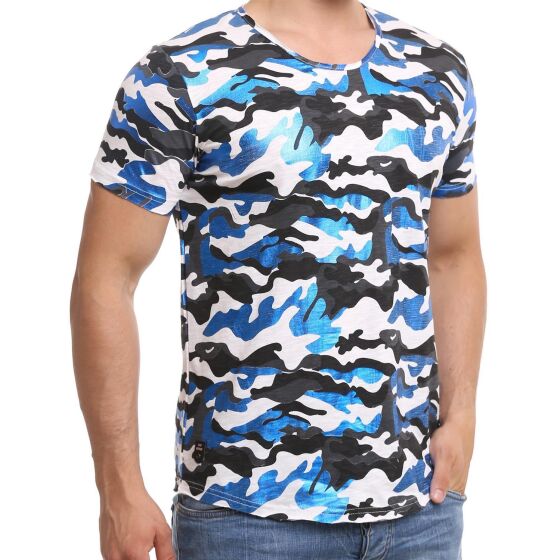 Red Bridge Mens T-Shirt Metallic Camouflage Blue