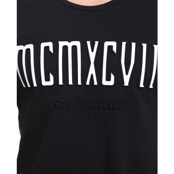 Red Bridge Mens T-Shirt MCMXCVIII Modern Characters Black