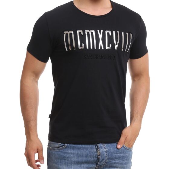 Red Bridge Herren T-Shirt MCMXCVIII Modern Characters Schwarz Silber