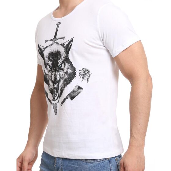 Red Bridge Herren T-Shirt Captain Wolf Weiß