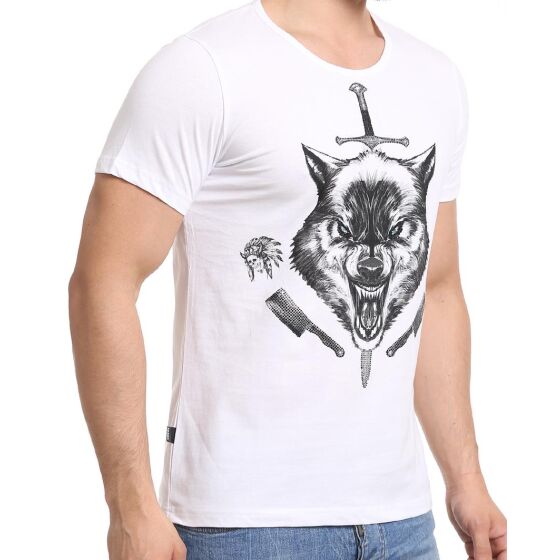 Red Bridge Mens T-Shirt Captain Wolf White