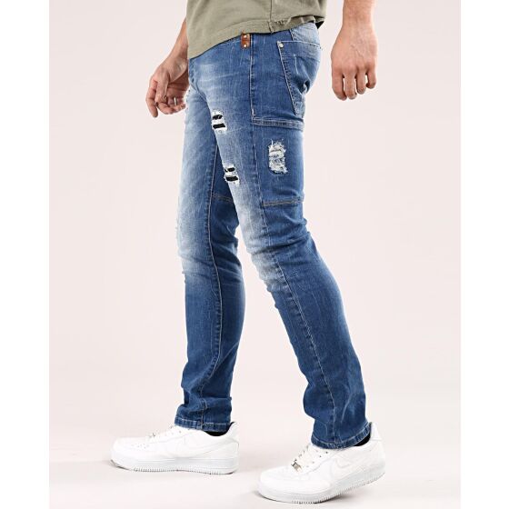 Red Bridge Herren Ripped Patches Röhrenjeans Jeans Hose Blau