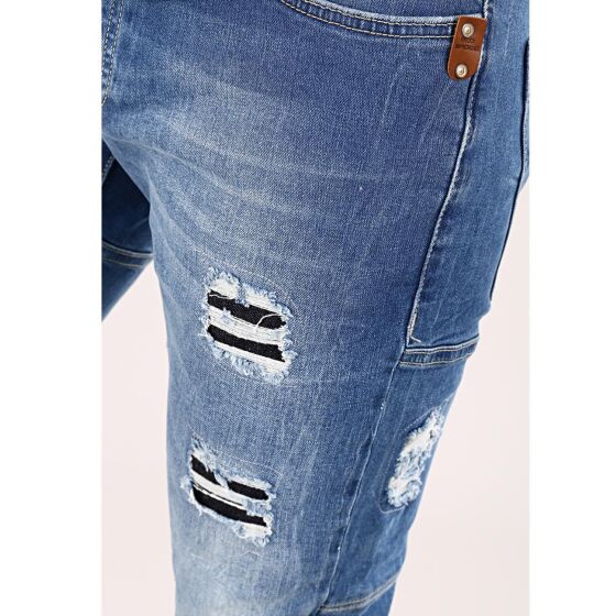 Red Bridge Herren Ripped Patches Röhrenjeans Jeans Hose Blau