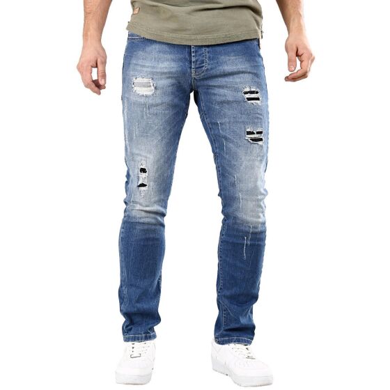 Red Bridge Mens Ripped Patches Skinny Jeans Jeans Pants Blue