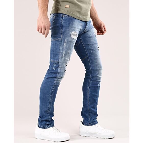 Red Bridge Mens Ripped Patches Skinny Jeans Jeans Pants Blue