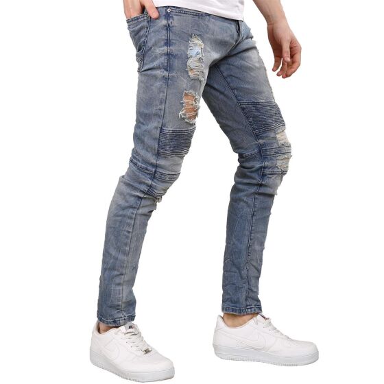 Red Bridge Herren Biker Jeans Destroyed Röhrenjeans Hose Hellblau