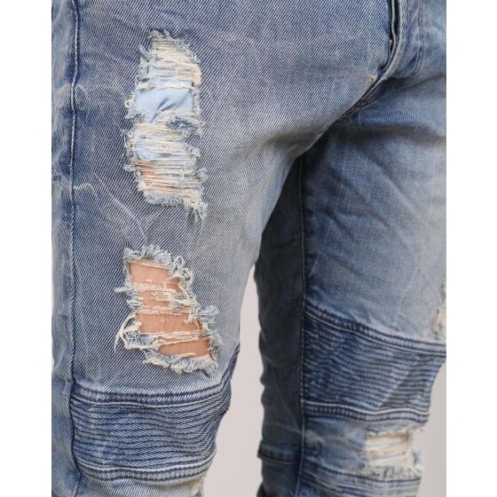 Red Bridge Herren Biker Jeans Destroyed Röhrenjeans Hose Hellblau