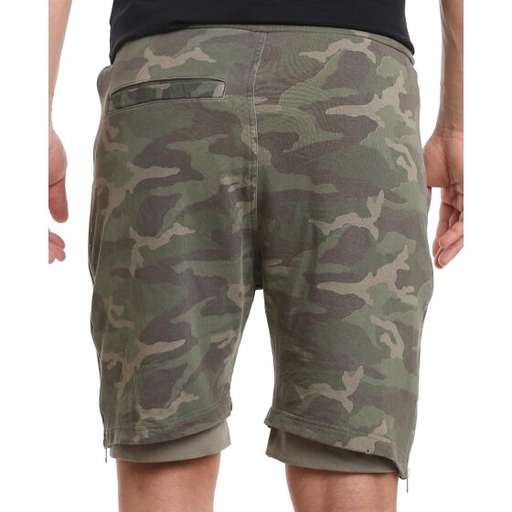 Red Bridge Mens Double Layered Camouflage Khaki Shorts