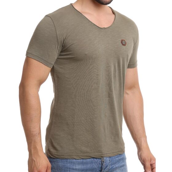 Red Bridge Mens V-Neck T-Shirt Khaki