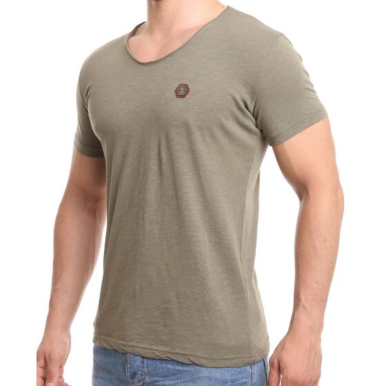 Red Bridge Mens V-Neck T-Shirt Khaki